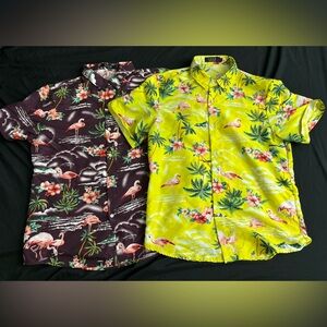 Hawaiian Shirt Lot Of 2 Men’s Small & Medium Red/Yellow Floral